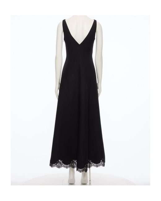 Valentino Black Lace-Trim V-Neck Dress