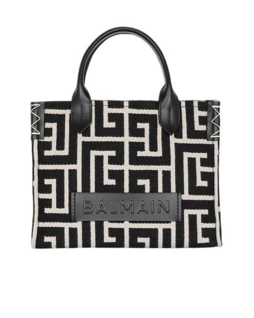 Balmain Black Small B-army Monogram Jacquard Shopper Tote Bag
