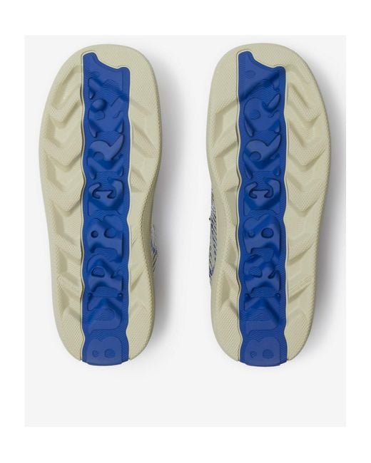 Burberry Blue Box Checked Knitted Lace-Up Sneakers