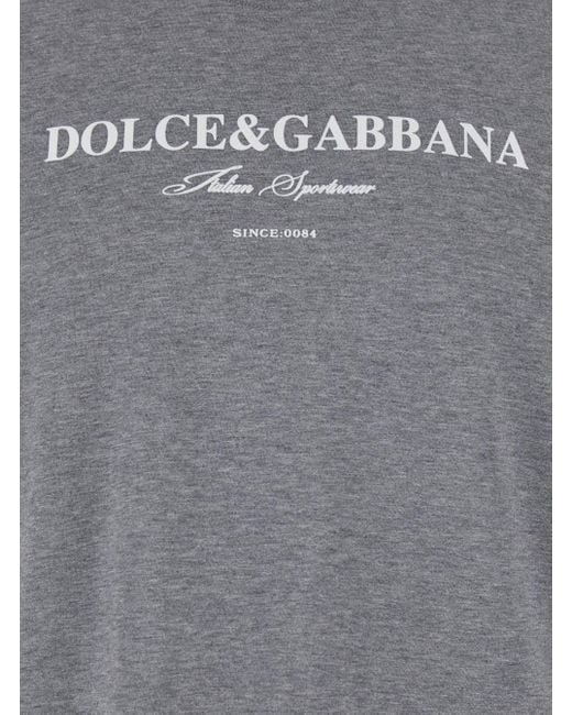 Dolce & Gabbana Gray Crewneck T-Shirt With Logo Lettering Print On The Front for men