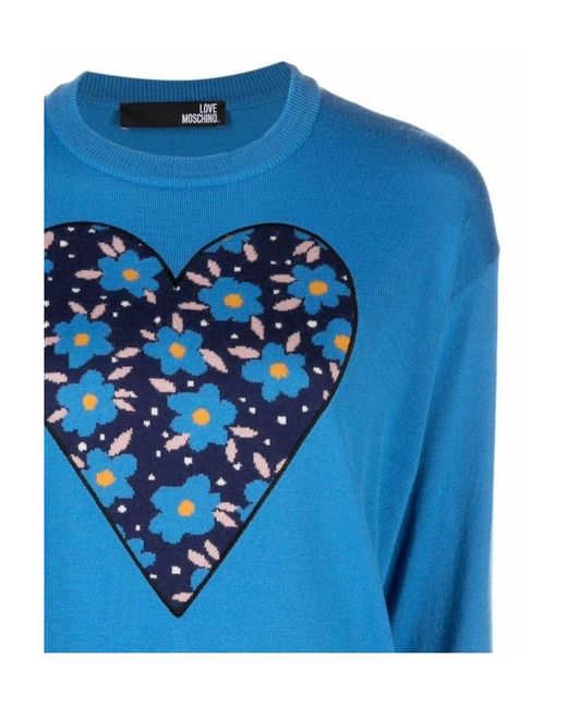 Moschino Blue Heart Intarsia Rib-Trimmed Jumper
