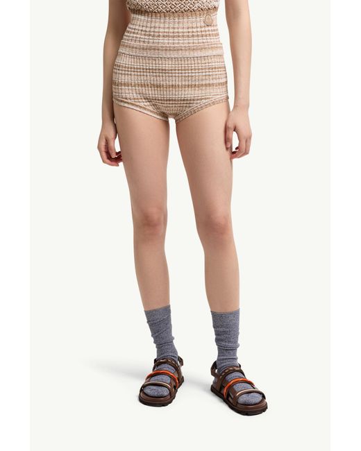 Moncler Natural Striped Mini Shorts