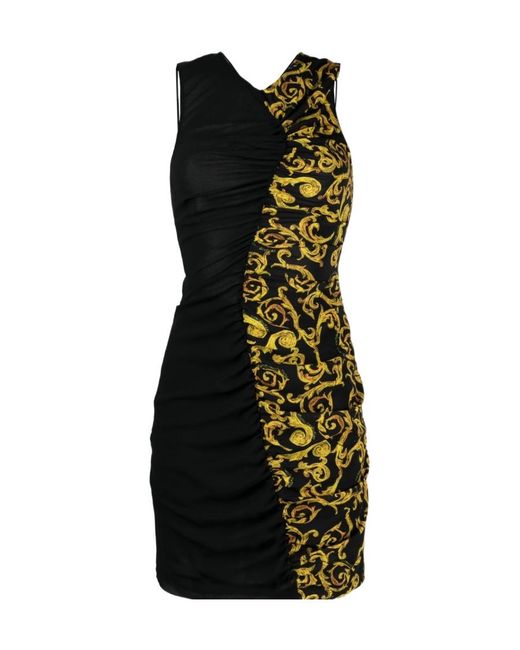 Versace Jeans Black Couture Sketch Couture-Printed V-Neck Mini Dress