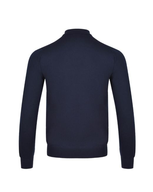Tagliatore Blue Palmer Long-Sleeved Knitted Polo Shirt for men