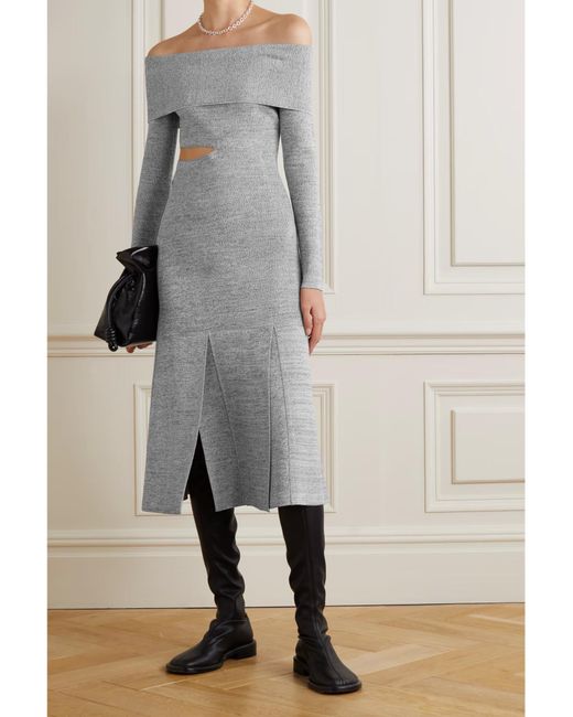 Proenza Schouler Gray Off-Shoulder Cutout Dress