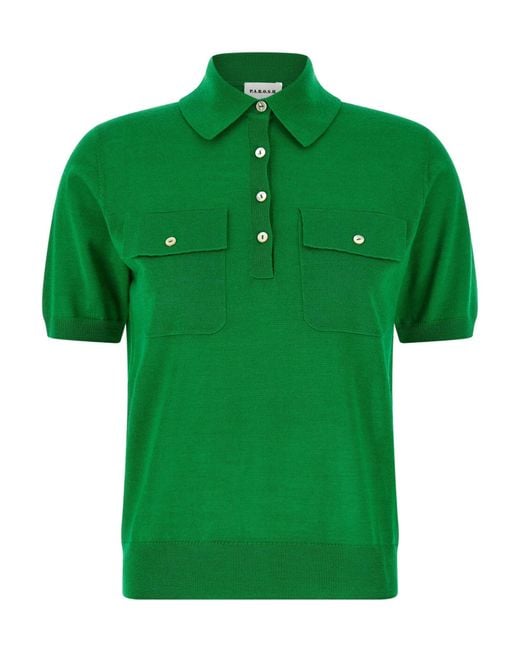 P.A.R.O.S.H. Green Short-Sleeved Knitted Polo Shirt