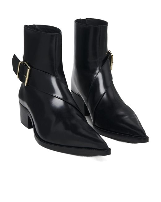 McQueen Black Pointed-Toe Buckle Ankle Boots for men