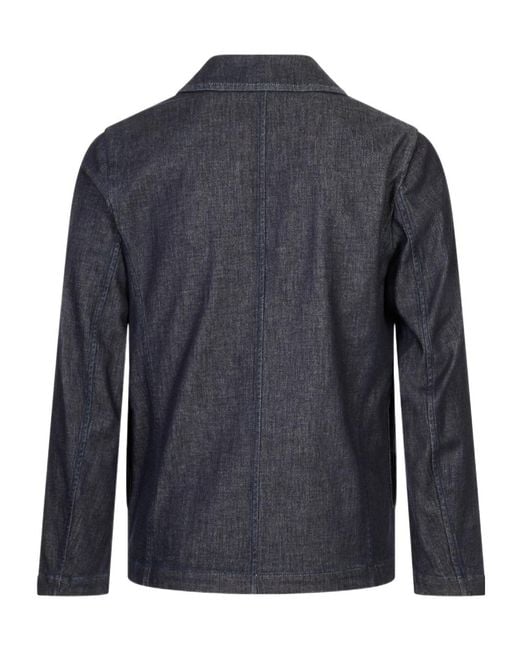 Canali Blue Long-Sleeve Denim Jacket for men