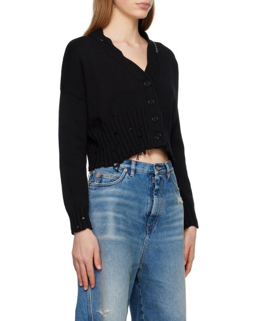 Marni Black Distressed Cropped Knitted Cardigan