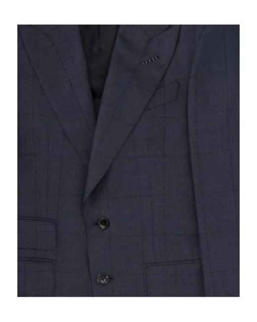Tom Ford Blue Check Two-Piece Suits for men