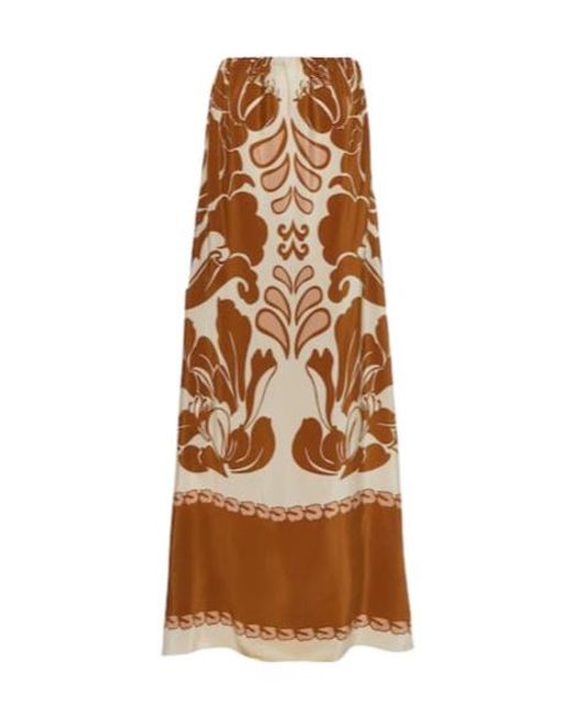 Adriana Degreas Natural Printed Strapless Silk Maxi Dress