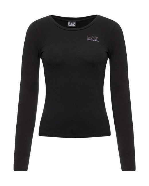 EA7 Black Round Collar And Long-Sleeved T-Shirt