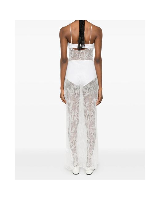Oseree White Lace Ring-Detail Maxi Dress