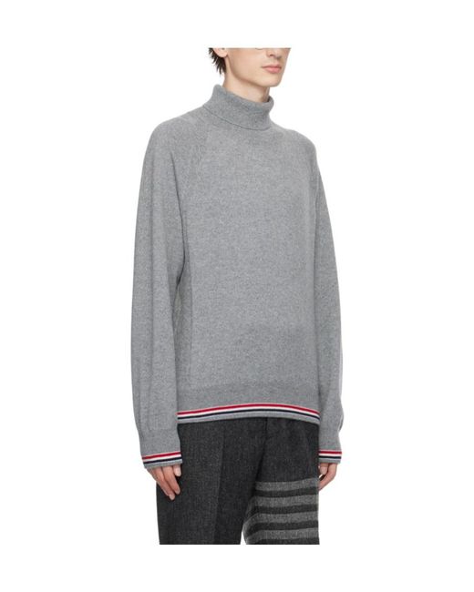 Thom Browne Gray Cashmere Turtle-Neck Sweater for men