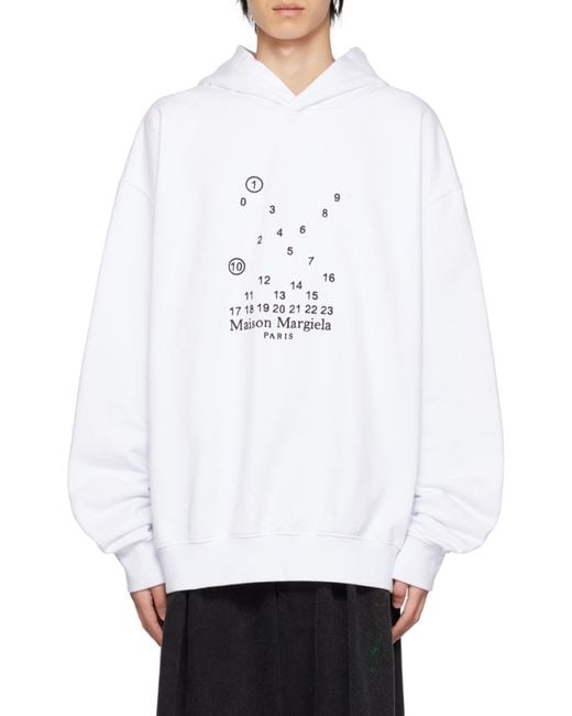 Maison Margiela White Logo Printed Long-Sleeved Hoodie for men