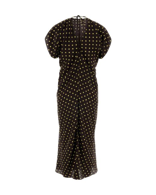 Marni Black Crepe Midi Dress Polka Dots Back Tie