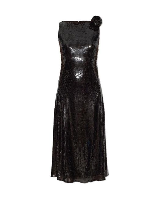 ROTATE BIRGER CHRISTENSEN Black Sequins Midi Flared Dress