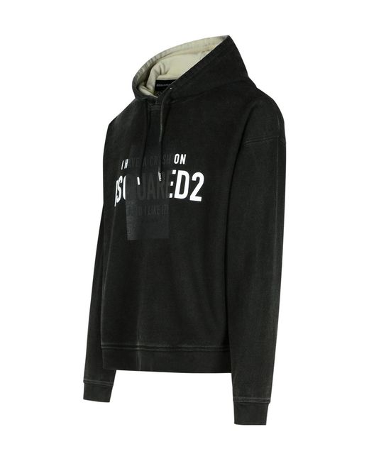DSquared² Black Logo Printed Drawstring Hoodie for men