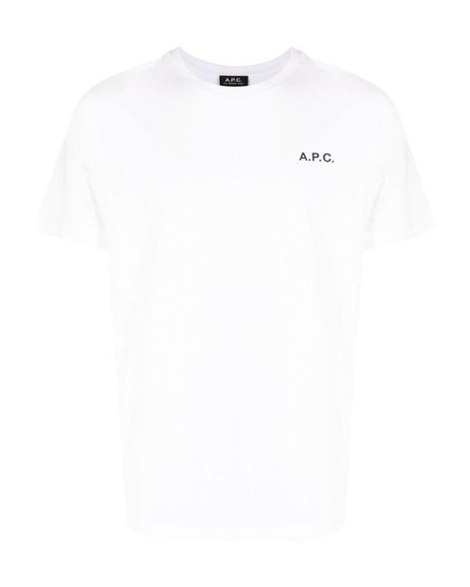 A.P.C. White Logo Printed Crewneck T-Shirt for men