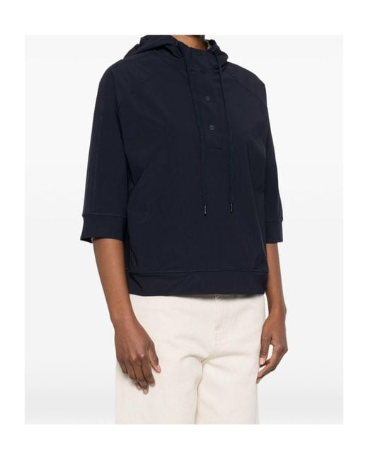 Herno Blue Half-Sleeve Hooded Sweater