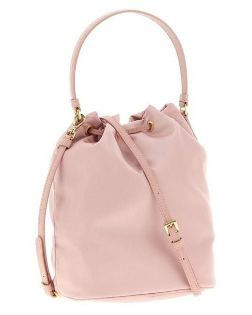 Prada Pink Re-Nylon Triangle-Logo Drawstring Bucket Bag