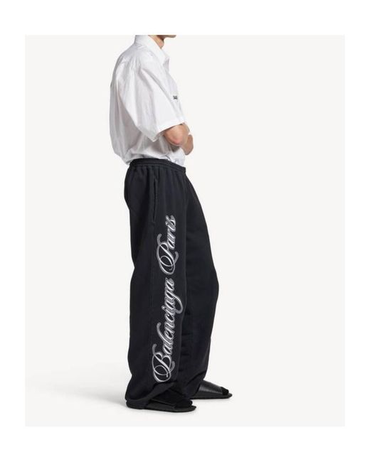 Balenciaga Black Baggy Cursive Wide-Leg Pants for men