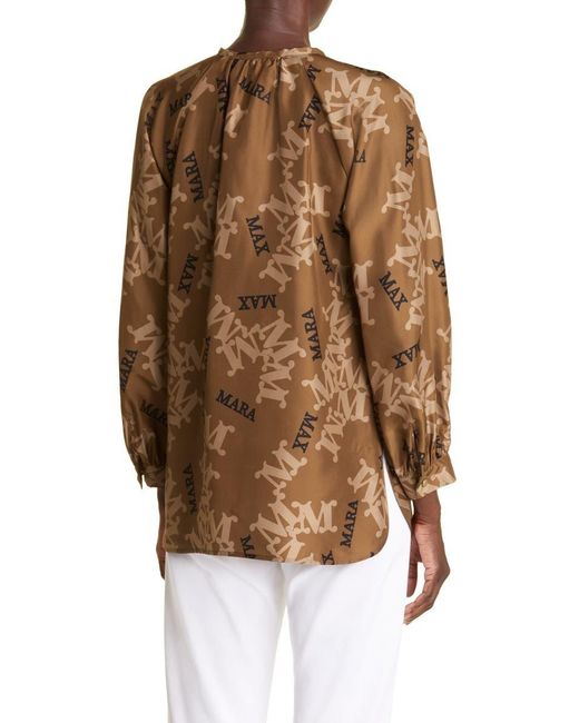 Max Mara Brown Logo Print Blouse