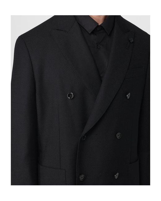 Lardini Black Double-Breasted Wool Jacket for men