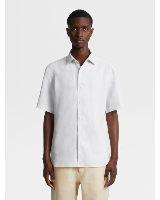 Zegna White Long-Sleeve Linen Shirt for men