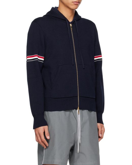 Thom Browne Blue Zip-Up Drawstring Hoodie for men