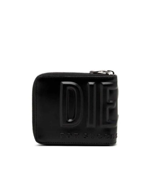 DIESEL Black 3D Bifold Zip-Around Wallet for men