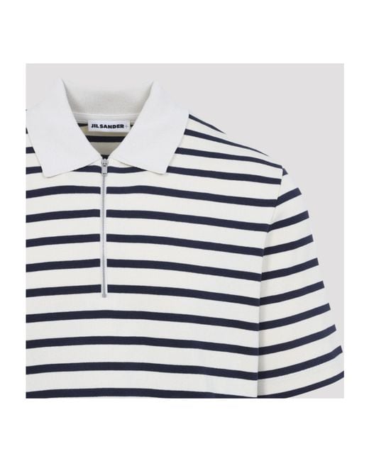 Jil Sander White Logo Patch Striped Polo Shirt for men