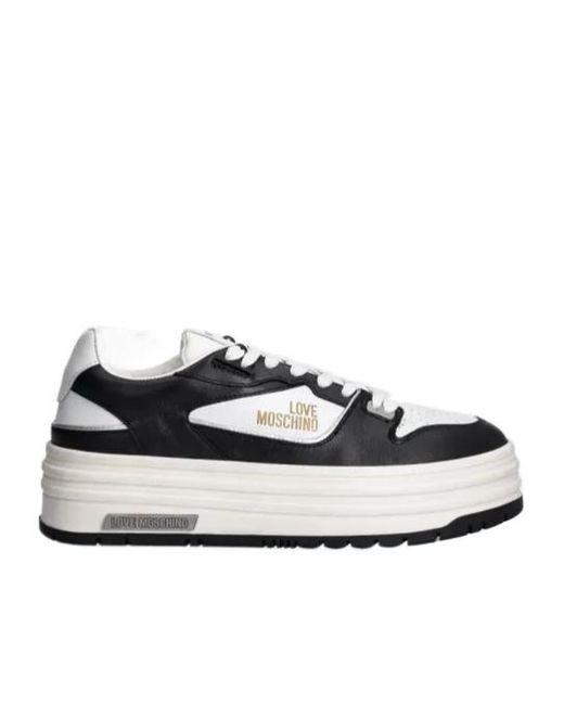 Moschino White Heart-Print Lace-Up Sneakers