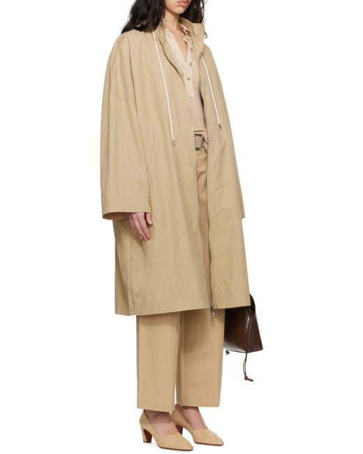 Totême Natural Totême Zip-Up Hooded Drawstring Coat