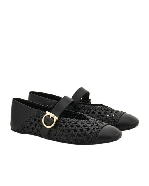 Ferragamo Black Gancini Buckle Ballet Flat