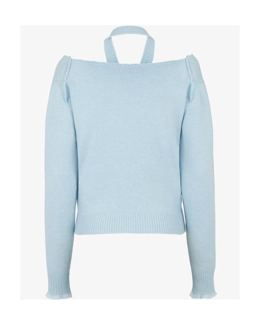 Fendi Blue Off-The-Shoulder Long-Sleeved Pullover