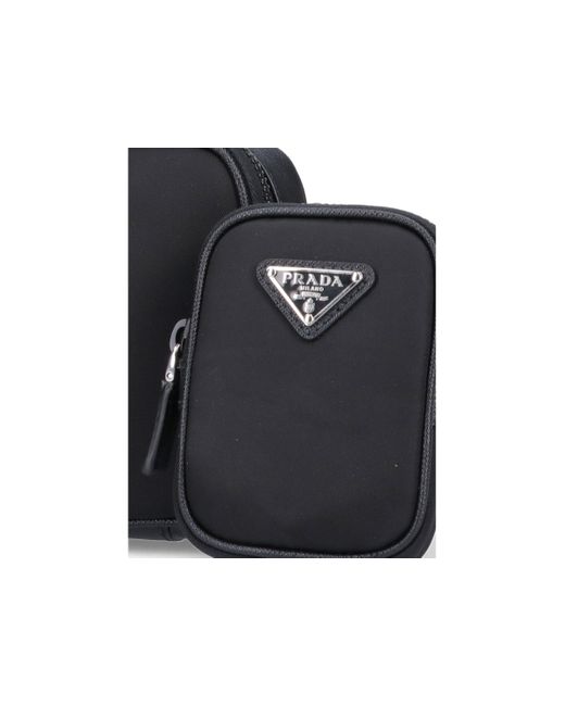 Prada Black Logo Plaque Brique Zipped Messenger Bag for men