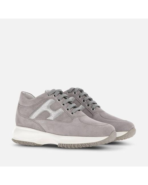 Hogan Gray Interactive Round Toe Lace-Up Sneakers