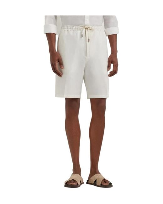 Canali White Poplin And Silk Bermuda Shorts With A Drawstring for men