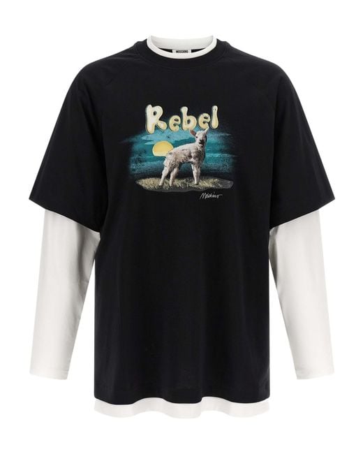 Moschino Black Double Layer 'Rebel' T-Shirt for men