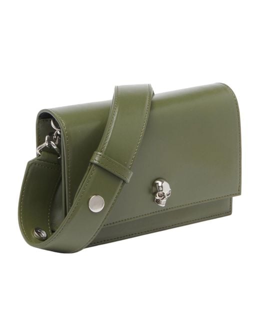 McQueen Green Small Skull Leather Shoulder Bag