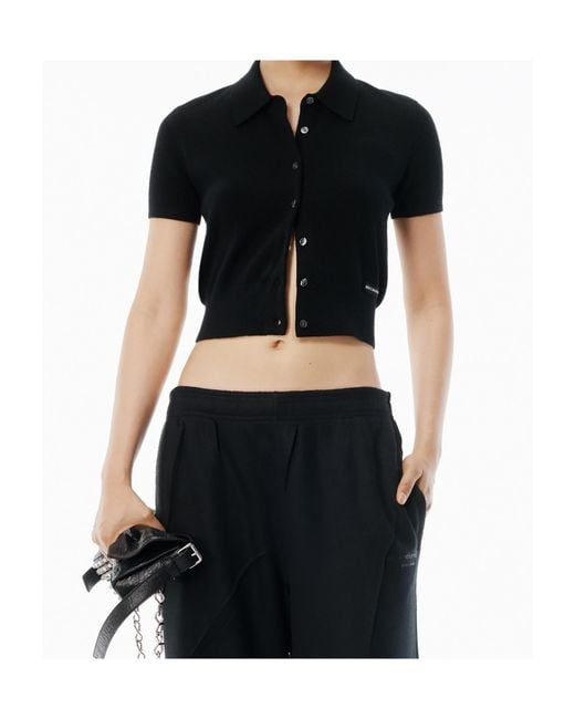 Alexander Wang Black Logo Patch Knitted Polo Cardigan
