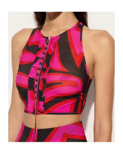 Emilio Pucci Pink Pucci Marmo Mesh Racerback Crop Top