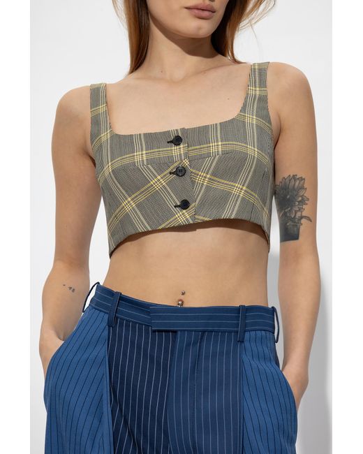 Marni Gray Check Pattern Cropped Tank Top