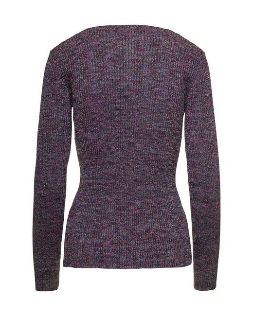Gcds Blue Glittered V-Neck Cardigan