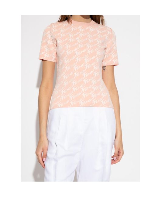 Fendi Pink Short-Sleeved Knitted Jumper