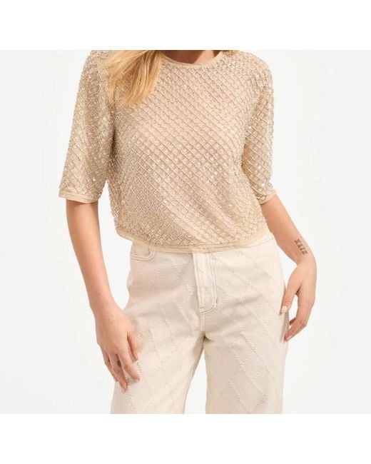 Veronica Beard Natural Beaded Embellished Top