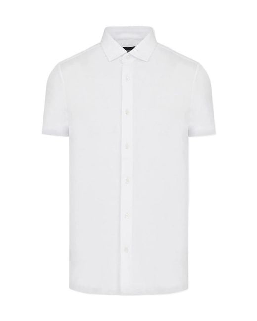 Emporio Armani White Buttoned Curved Hem Shirt for men