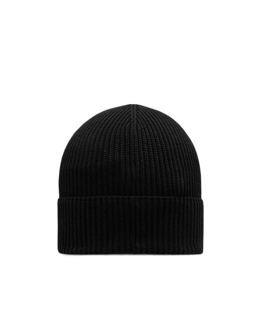 Moncler Black Logo Patch Ribbed-Knit Beanie for men