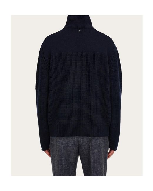 Ferragamo Blue High Neck Knitted Sweater for men